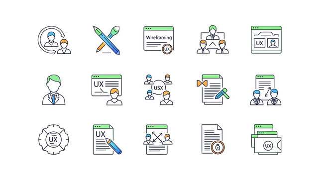 Ux design icons wireframes users ui and interaction elements
