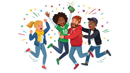Fototapeta premium Diverse group of friends celebrating success with confetti and streamers