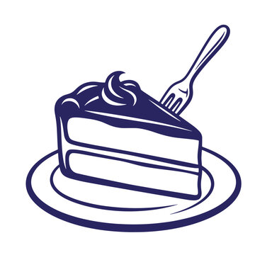 Slice of chocolate cake on a plate with a fork vector illustration chocolate confection delicious celebration birthday homemade restaurant refreshment appetizer