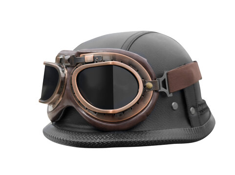 Vintage biker helmet with retro goggles