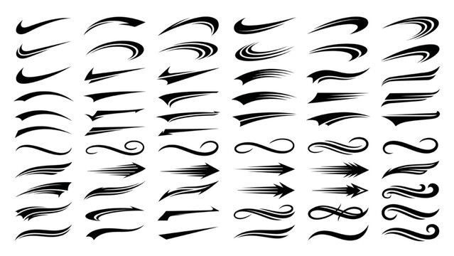 Black and White Athletic Swoosh Vector Pack with Varsity Underlines and Motion Swashes for Sports Branding