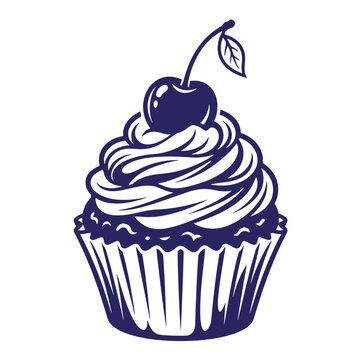 Cupcake with cherry and frosting vector illustration frosting confection chocolate celebration birthday illustration delicious homemade cheesecake