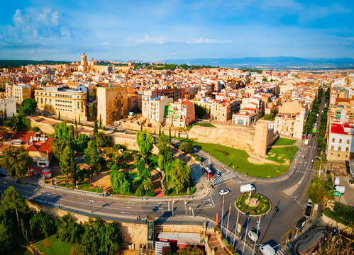Tarragona city aerial panoramic view in Spain
