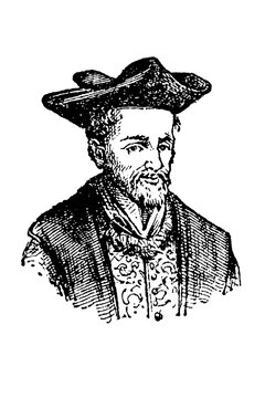 Fran&ccedil;ois Rabelais, French Renaissance writer, in a detailed coat and broad-brimmed hat, old vintage illustration, 1897.