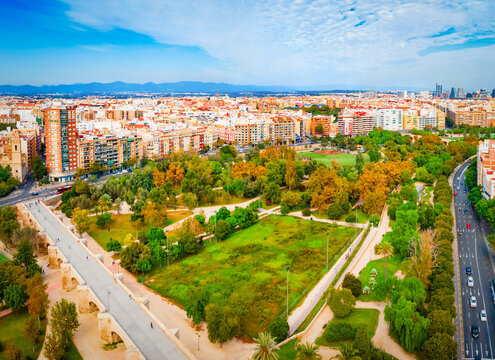 Valencia city aerial panoramic view in Spain