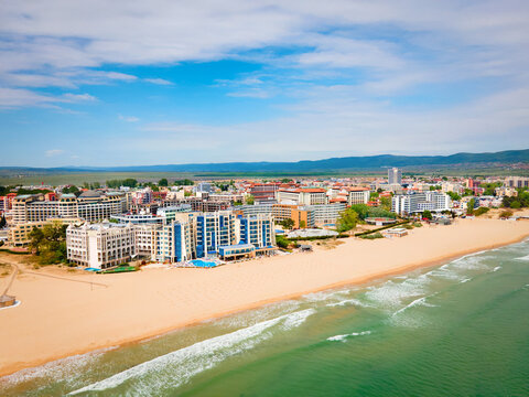 Sunny Beach or Slanchev Bryag aerial panoramic view, Bulgaria