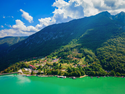 Aerial view of Perucac Lake, border of Serbia and Bosnia