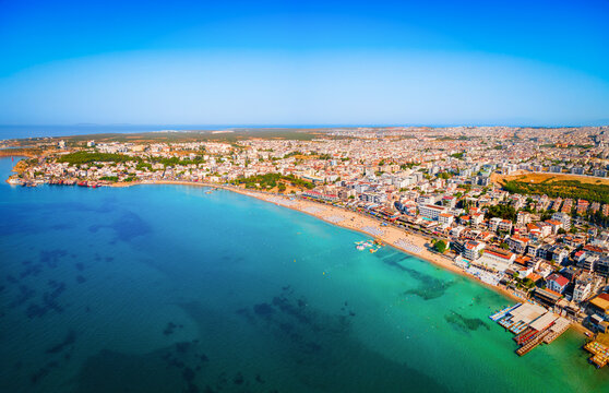 Didim city beach aerial panoramic view in Turkey