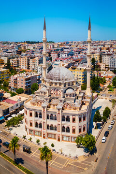 Didim Cental Mosque aerial panoramic view in Turkey