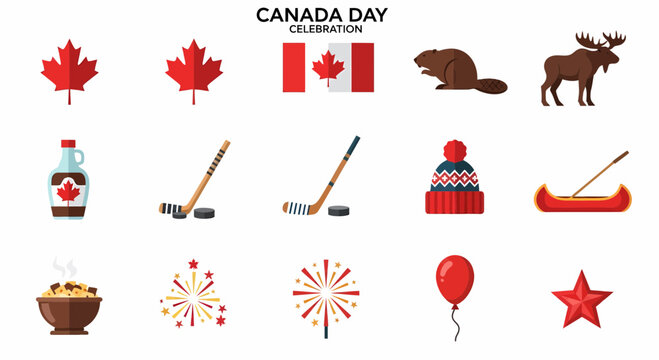 Canada Day celebration icons and symbols.