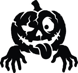 Obraz premium Spooky cracked pumpkin silhouette with claw hands for halloween graphic design projects
