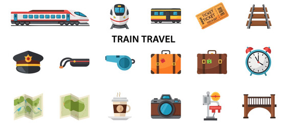 Train Travel Transportation Icons Set. © Agung