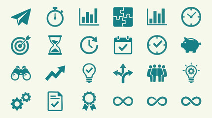 Fototapeta premium Business and Success Concept Icon Set: Time, Growth, Ideas, and Strategy