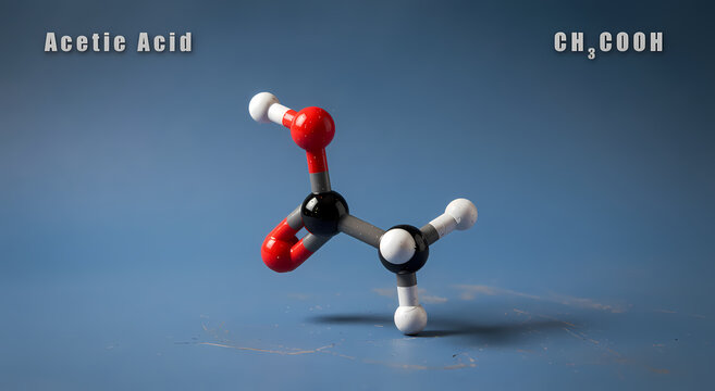 A 3D model represents the molecular structure of acetic acid, commonly known as vinegar.