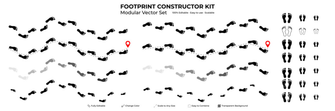 Vector paw print silhouette icon collection. Animal footprints sign design illustration with bird, bear, dog, and wildlife foot icon symbols isolated on white background for tracking.