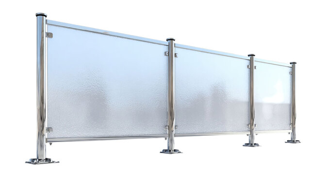 PNG of Modern transparent barricade made of glass and metal, ideal for crowd control.