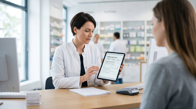Digital vaccination booking at a German pharmacy counter