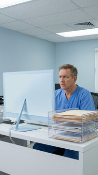 Hospital administrator stressed by AI handling routine paperwork