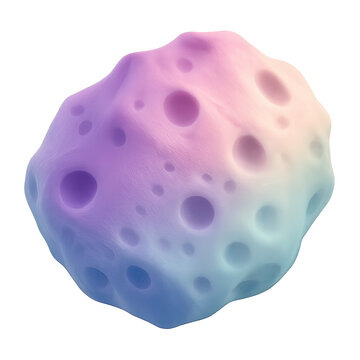 Pastel 3D asteroid with craters, soft purple blue and pink gradient, space rock illustration isolated PNG on transparent background for cosmic design