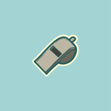 Coach Whistle Icon Illustration On Teal Background For Sports, Referee, Coaching And Training Concepts