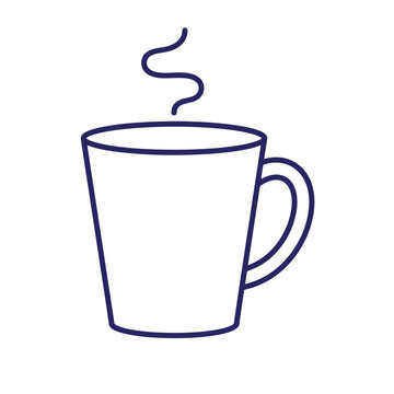 Simple line art illustration of a hot beverage mug with a single wisp of steam representing coffee or tea service beverage minimalist breakfast caffeine drinkware