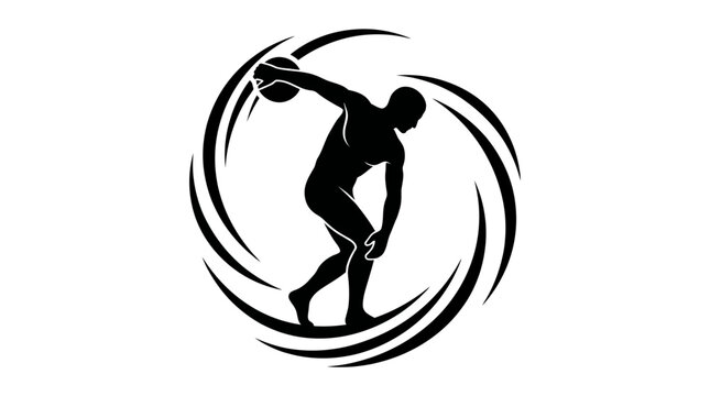 A stylized vector illustration celebrates World Athletics Day, depicting a black silhouette character throwing a discus within a dynamic, swirling design, promoting track and field sports