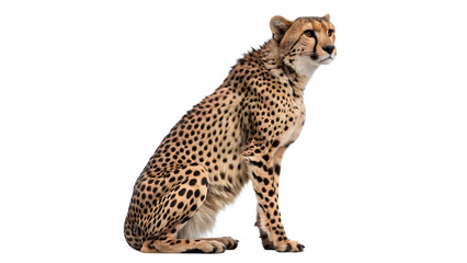 Full body shot of a wild majestic african cheetah sitting calmly for savannah safari nature themes on transparent background © Lobov