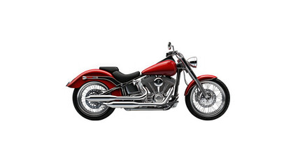 Obraz premium Classic red cruiser motorcycle with chrome exhaust pipes and detailed engine components displayed isolated on transparent background