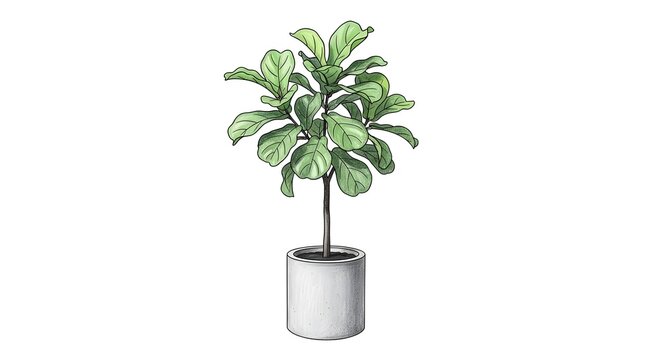 Tall Green Indoor Fiddle Leaf Fig Tree in Modern Pot.