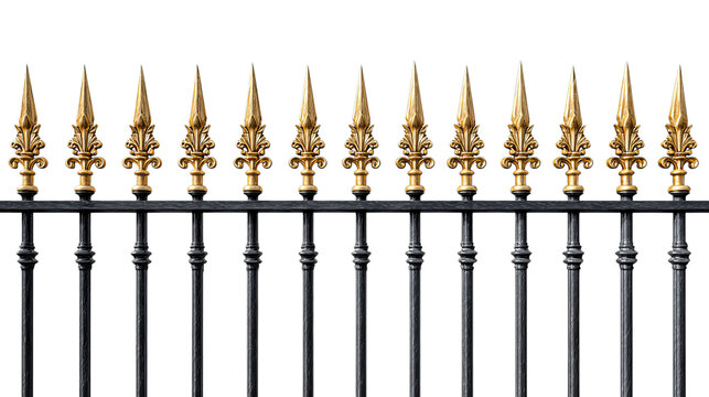 PNG of Elegant black and gold fence with ornate golden spikes