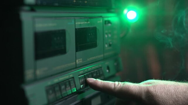 Inserting Audio Cassette Tape and Pressing Record Button on Double Deck Player