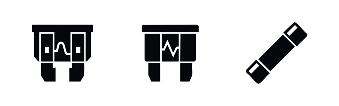 Car fuse icons set including automotive blade fuse and glass tube fuse