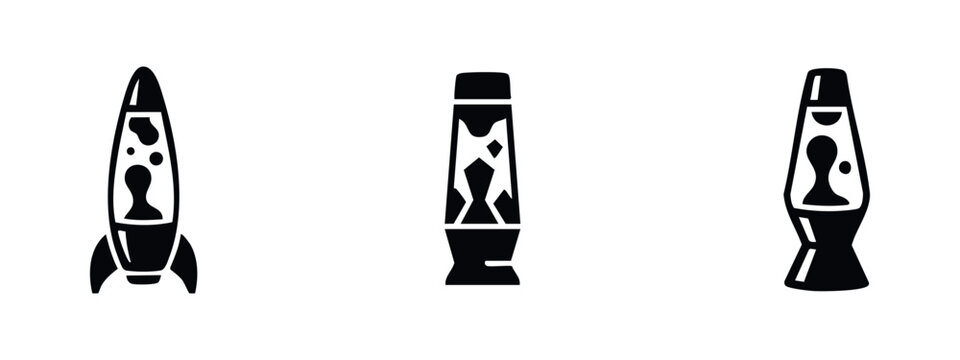Lava lamp icons set with various retro decorative lamp designs