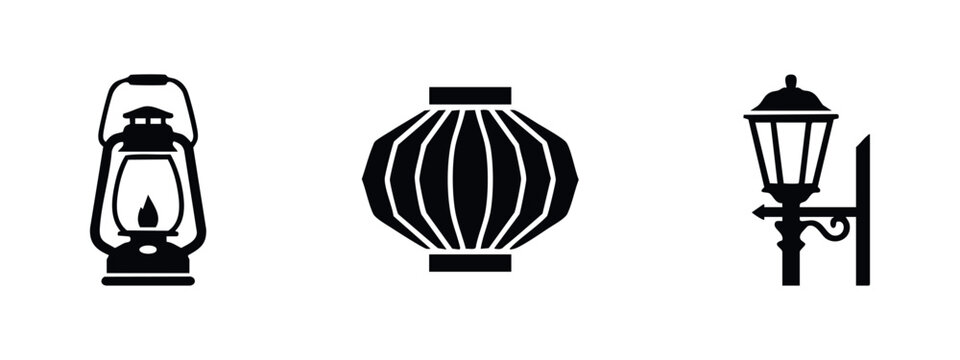 Lantern, lamp and light fixture icons