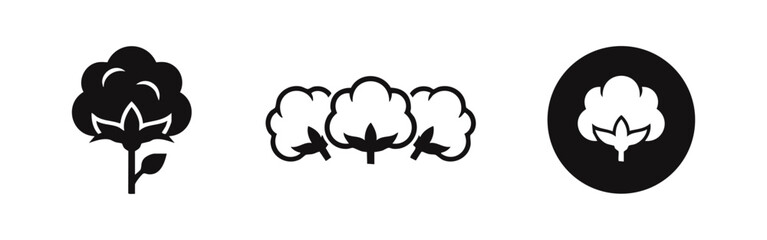 Cotton boll on stem, group of cotton bolls, circular icon © Lili