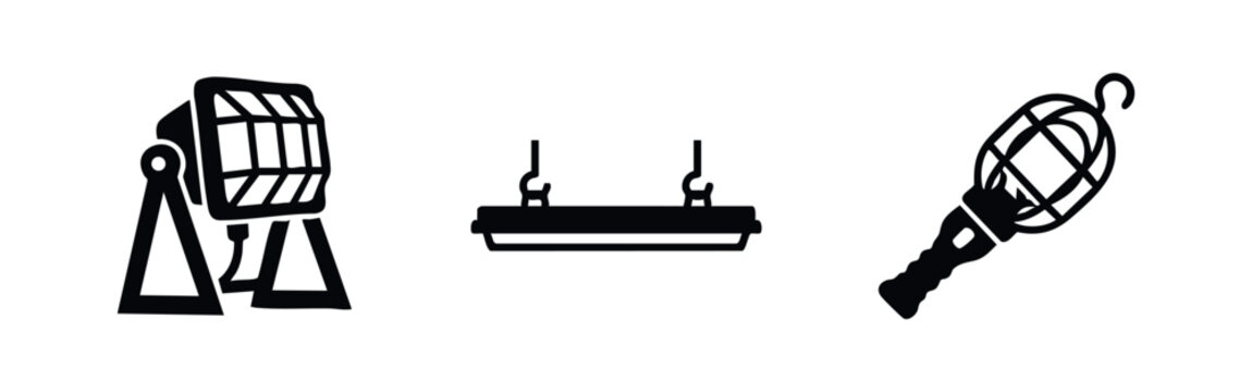 Work light, fluorescent light fixture, industrial lamp icons