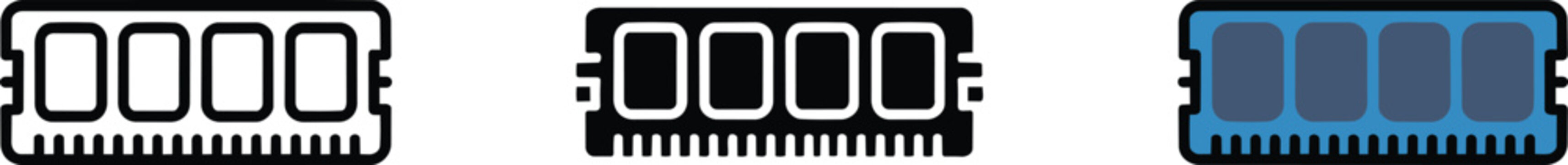 Computer ram module memory stick icon and technology in styles and three stylized in in outline solid and colored styles