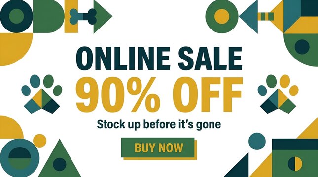 Colorful online sale advertisement with ninety percent discount.