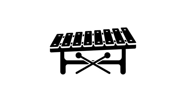 Black Wooden Marimba Instrument With Mallets Closeup View.