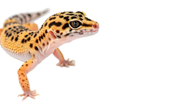 Wild spotted leopard gecko lizard walking for tropical rain forest nature wildlife conservation on transparent background