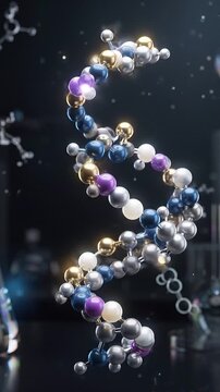 Dna molecule helix glp medical biotech science laboratory research genetic spiral biology chemistry technology innovation healthcare analysis structure genome molecular particle futuristic