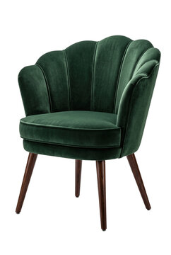 Green velvet shell-shaped accent chair
