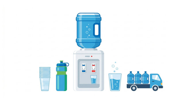 Drinking water gallon and dispenser flat vector illustration isolated design
