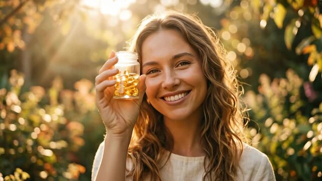 Vitamin D wellness: sunlight exposure, cholecalciferol supplement, immune system, bone strength, energy level, mood elevation, radiant skin, happy person, outdoor moment, natural health.