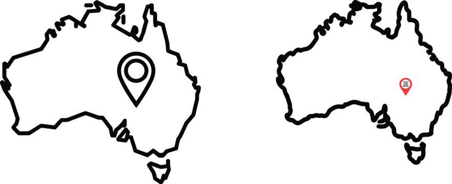 Australia map with location pin icons set
