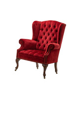 Fototapeta premium Classic red velvet tufted wingback armchair with casters