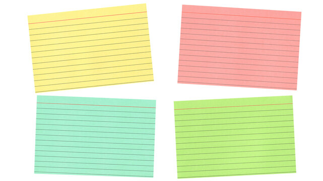 Index card business office education scrapbook scrapbooking template - set collection of blank colored lined index cards texture isolated on transparet or white background png