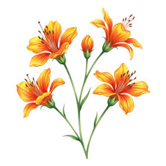Obraz premium Beautiful orange lilies with green leaves and stems