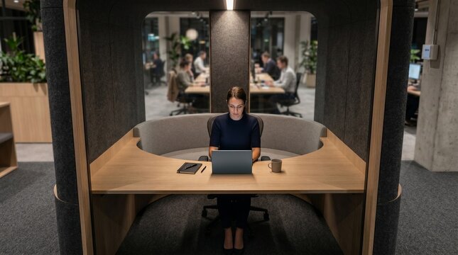 Acoustic deep-work pod for sustained concentration in modern office