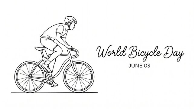 World bicycle day sketch of cyclist on white background june 03 black and whit